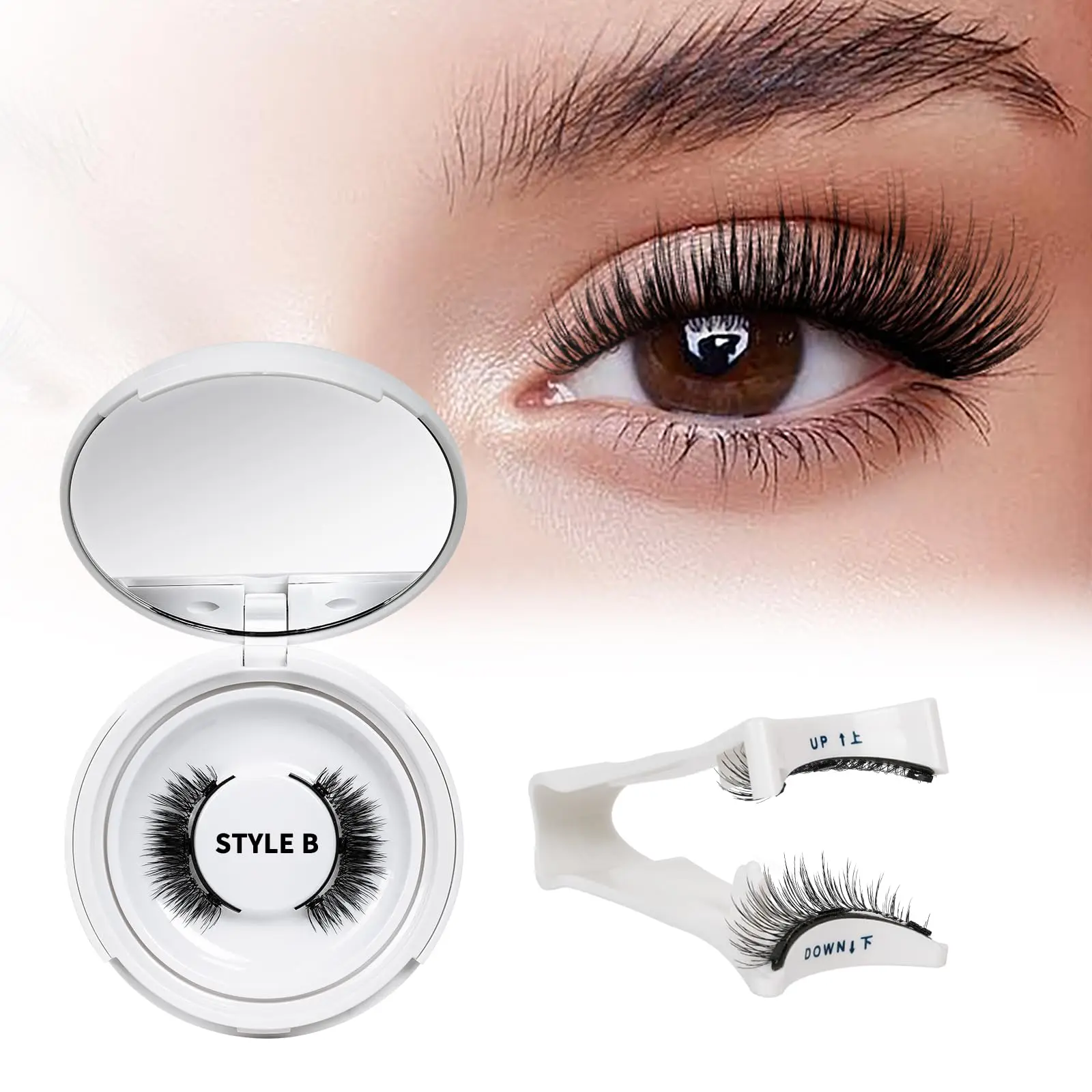Magnetic Eyelashes 1 Pair Reusable Magnetic Eyelashes with Applicator No Glue Needed Eyelashes Cat Eye Natural Look Lash Clusters Kit Easy to Wear and Remove(B04)