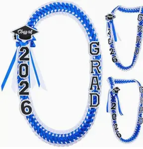 Graduation Leis Class of 2026 1 Pcs Grad Ribbon Double Braided Necklace with Graduation Cap 2026 GRAD Patches Handmade Leis Grad Gifts for Graduates Senior College Students Daughter Son Friends Couples for Graduation Ceremony Party Celebration
