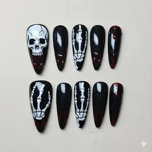 Halloween Skull & Skeleton Nail Art – Black Blood Drip Press On Nails