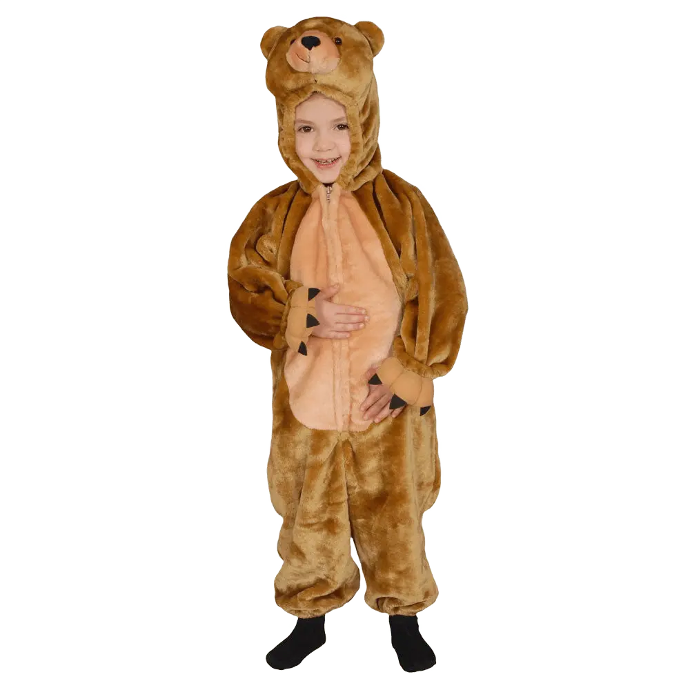 Bear Costume Dress For Kids & Toddlers - Plush Brown Jumpsuit with Hood & Claws - Cozy Animal Outfit for Halloween, Theme Party & Cosplay