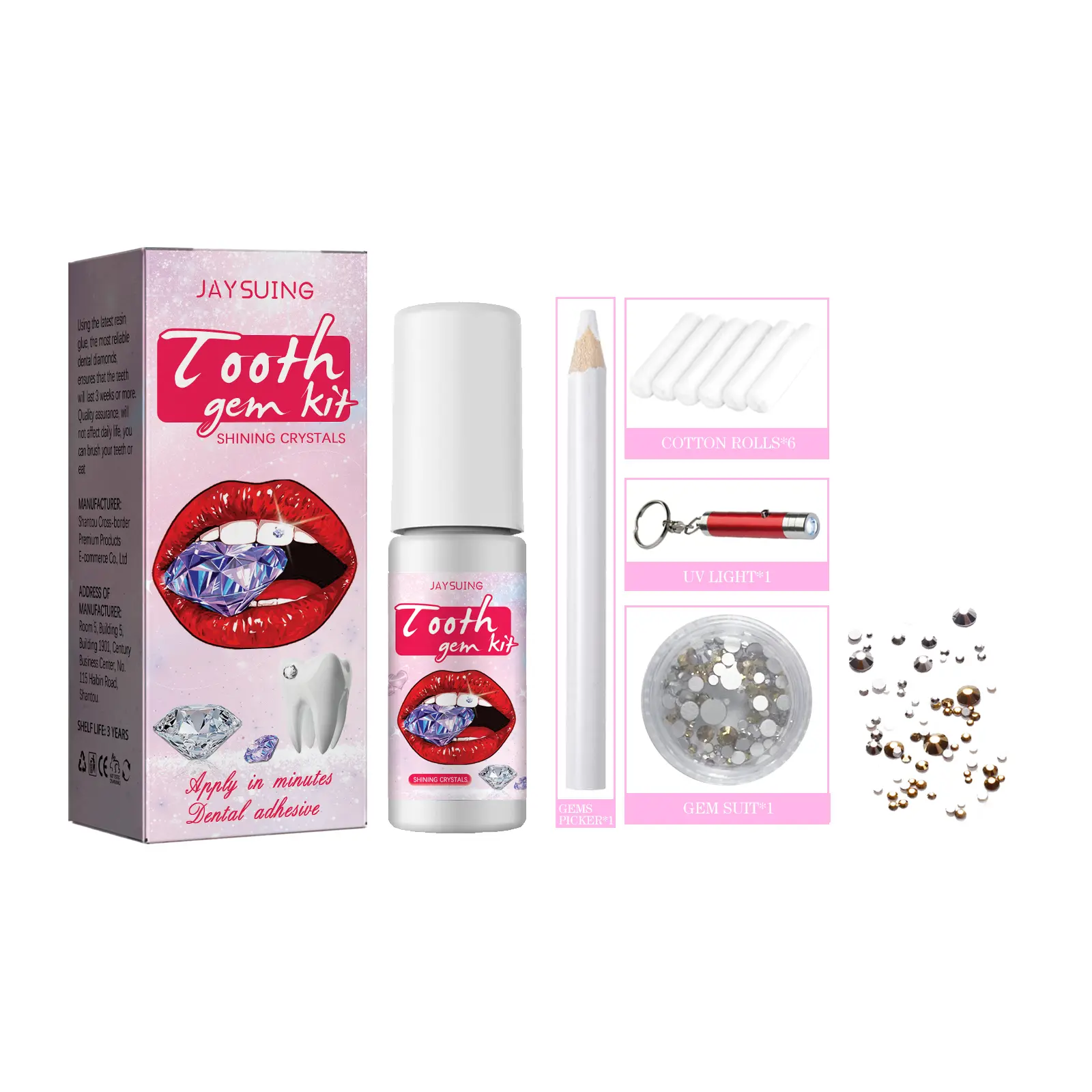 Jaysuing Tooth Gem Kit Accessories Easy to remove and easy to install Crystal dental drill dental decorative Glitter sticker