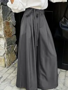 Women's Straight-Leg Fitted Suit Pants, Spring & Fall New Design, Unique Casual Wide Leg Long Pants, Pure Color Fashionable Trousers, Womenswear, Lady