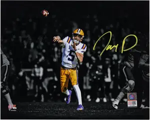 Jayden Daniels LSU Tigers Autographed 8" x 10" Throwing Spotlight Photograph - Fanatics Authentic Certified
