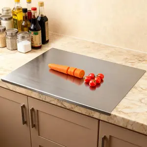 [Anti-Bacterial] 304 Stainless Steel Cutting Board – Large Metal Chopping Board for Kitchen, Hygienic & Easy Clean, Non-Slip L-Shaped Design