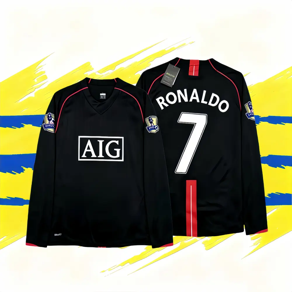 C7 Ronaldo 07 08 Manchester Away Retro Black Long/Short Sleeve Vintage Fan Edition Jersey