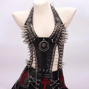 Gothic Tank - Bold Edgy Crop Top in PU Leather with Rivet Details for Summer Wear - Slight Stretch Material & Sleeveless Style