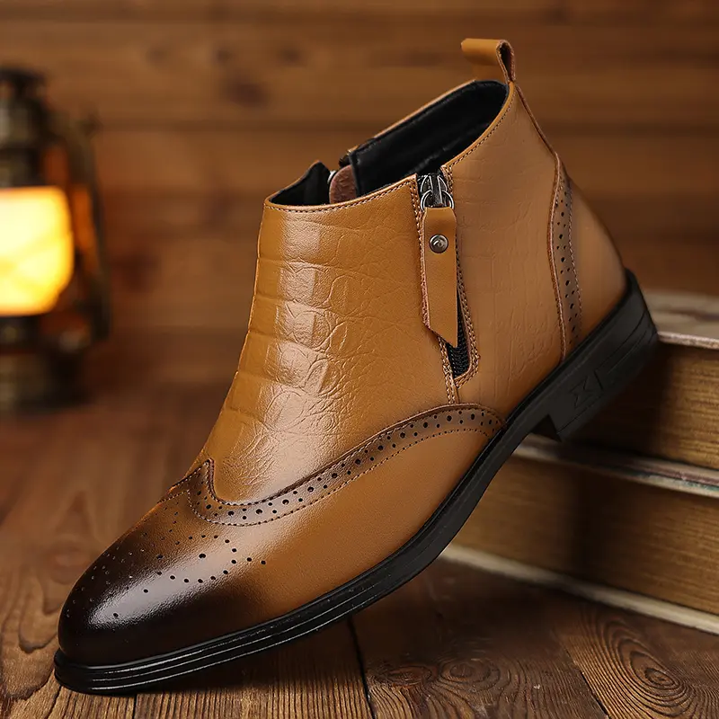 Men's High-Top Closed Footwear - Casual Zippered Boots, Walking Shoes