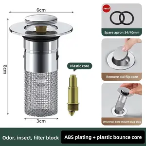 1PCS Washbasin Leak Plug, Stainless Steel Odor Proof Bouncing Core, Press Type Sink Drain, Universal Accessory for Washbasin other