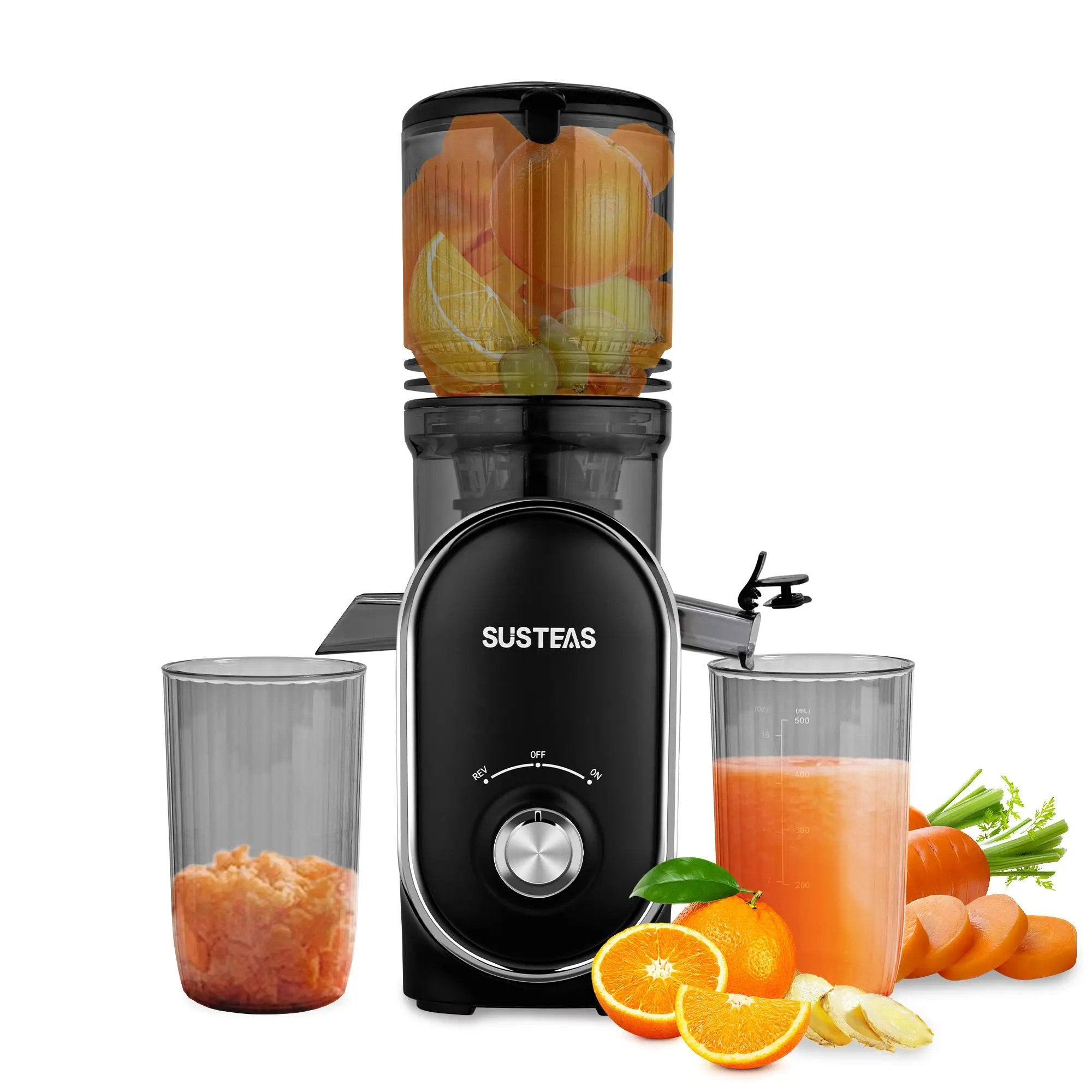 SUSTEAS Cold Press Juicer Large 5.3 Inch Feed Chute Juice Yield Up to 98% Easy to Clean with Two Filters for Whole Vegetables and Fruits