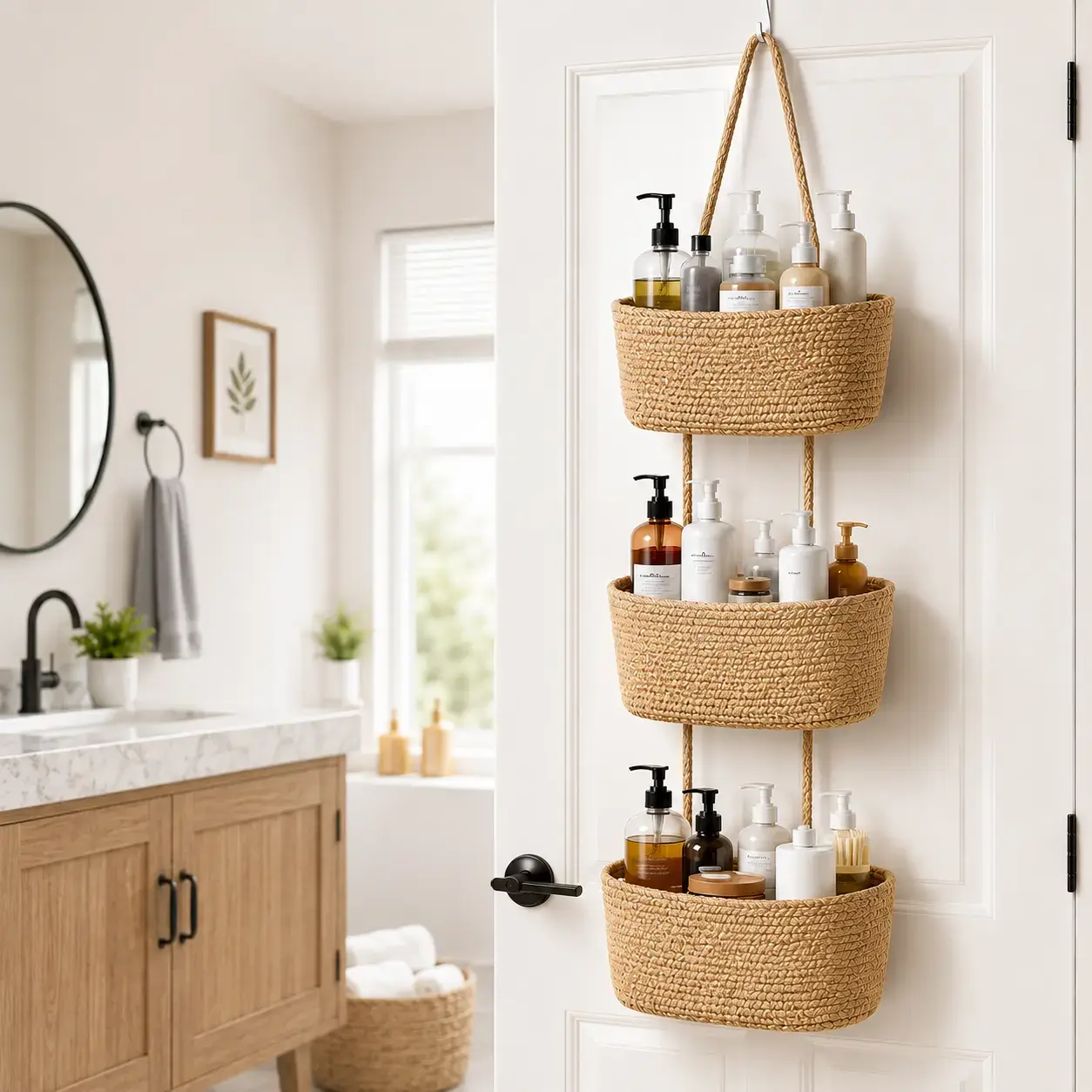 【Handmade】Woven cotton 3-Tier Over the Door Basket, Wall-Mounted Jute Storage Organizer–Decorative Nursery Baskets, Perfect for Busy Mom/Dad to Store Diapers & Toys small basket Gift Hook laundry basket house organizers decor storage basket giftsforfamily