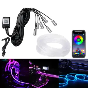 RGB LED Light Strip, Decorative Interior Lamp, Car Fiber Optic Light, Romantic Atmosphere, Gradient Color Control Via APP, USB Powered