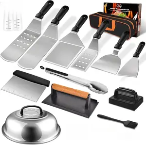 Griddle Accessories Kit, 27Pcs Grilling Accessories Set for Blackstone and Camp Chef, Flat Top Griddle Accessories Set with Scraper, Enlarged Spatulas, Basting Cover for BBQ Knives Lid