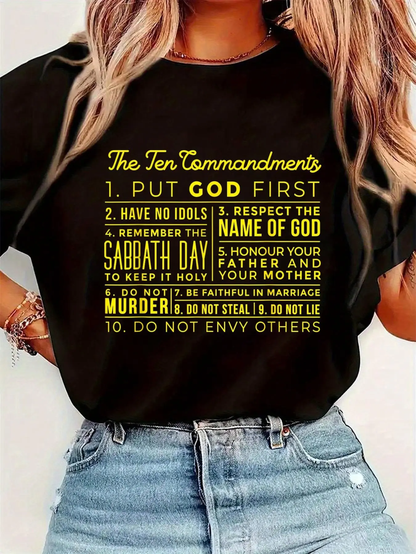 Ten Commandments Christian Message Bible Quote Exodus 20 T-Shirt Womens Round Neck Short Sleeve T-Shirt Fashion Graphic