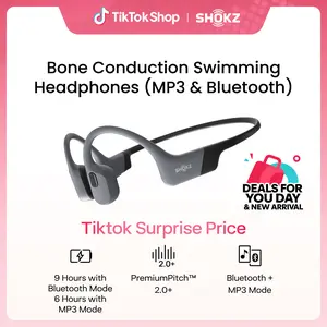 SHOKZ OpenSwim Pro - Open-Ear Bone Conduction Bluetooth Headphones & 32GB MP3 Player, IP68 Waterproof, Secure Fit for Workouts, Running and Swimming Grey Electronic