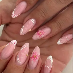 3D Printed Sweet Style Press-On Nails, Flower Nails, Nail Designs, 24pcs Medium Water Drop Shape, Perfect for Parties & Daily Wear, Includes Jelly Glue & Scrub Strip