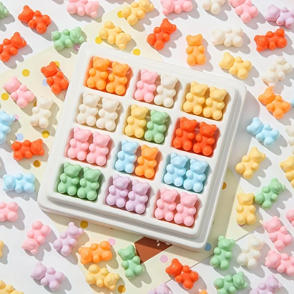 68pcs Pastel Macaron Color Cute Bear Acrylic Spacer Beads - Non-Toxic Beads for Beginners' All Seasons Handicraft Use, Charms Making, DIY Jewelry & Keychain Supplies (Pink,Yellow,Green,Blue,Orange,Purple)
