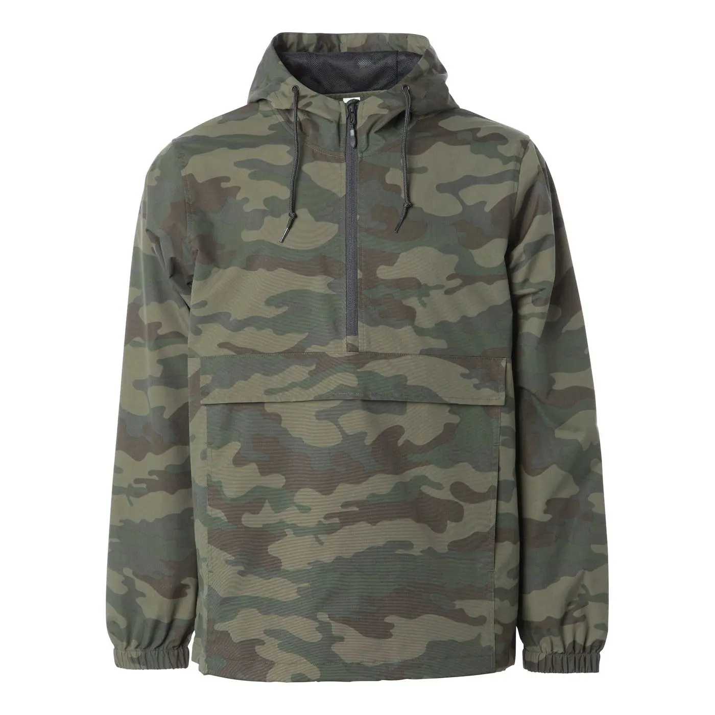 Men's Water Resistant Anorak Jacket, Casual Nylon Pullover Windbreaker with 3-Panel Scuba Hood and Adjustable Toggle Waistband, Zip