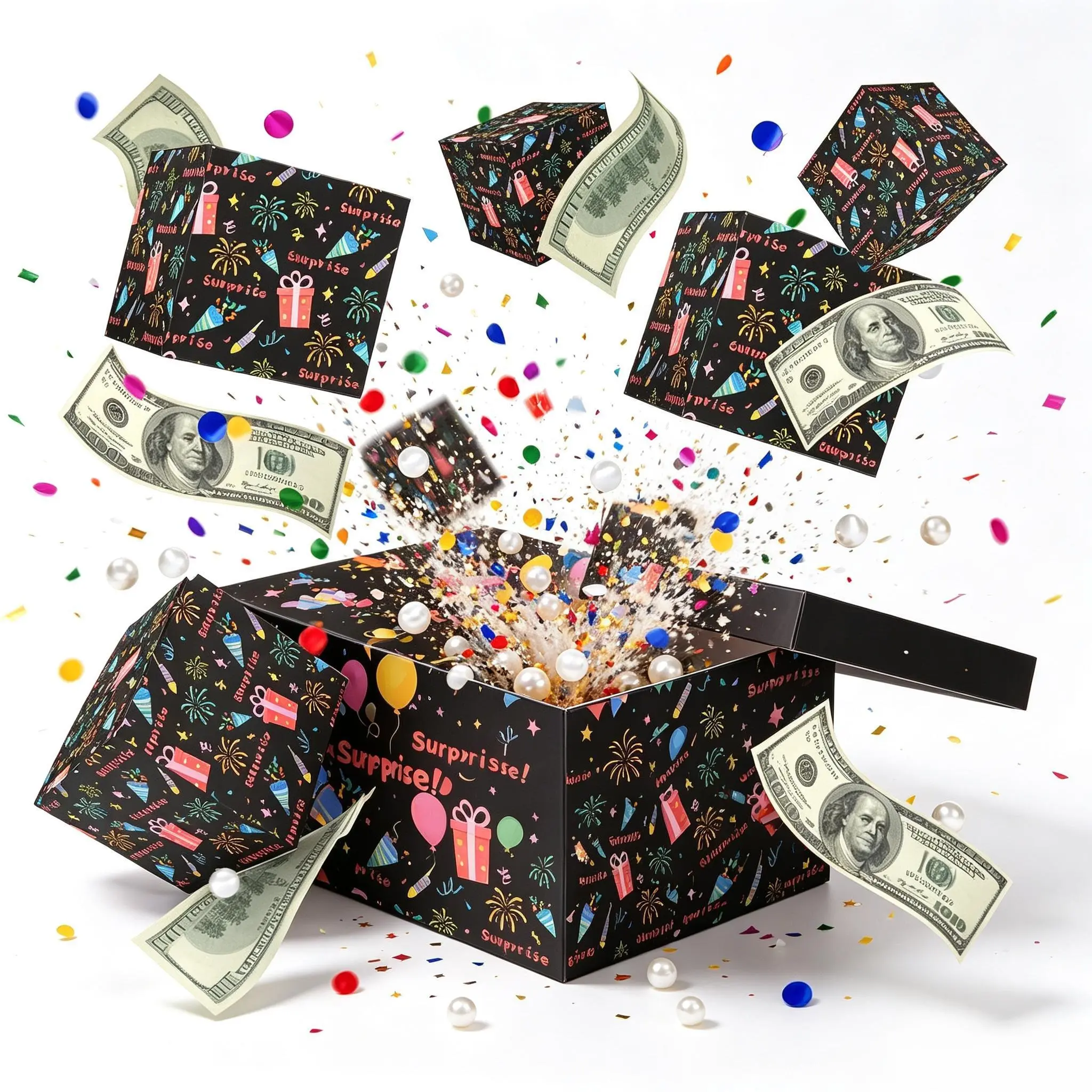 Cash Gift Surprise Box, Explosion Gift Box with Confetti, DIY Cash Gift Box for Birthday, Graduation, Wedding, Anniversary, Christmas, Fun Gifts for Men & Women