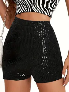 Women's Sequin Shorts Fashion Cool Style for Party Streetwear, Slim-Fitting Casual Pants, Ladies Sparkle Bottoms, Glitter Sequins Shorts, Casual Fashionable Shorts