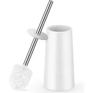 Toilet brush and Holder, toilet brush with 304 stainless steel long handle, toilet bowl brush for bathroom toilet-elegant-cleaning-bristles (white)