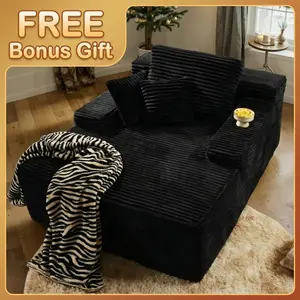 OOSWIFT 67" Chaise Lounge with Cup Holder, Upholstered Sofa Bed Sleeper Couch, Fluffy Plush Cloud Couch for Living Room, RH Couch Style