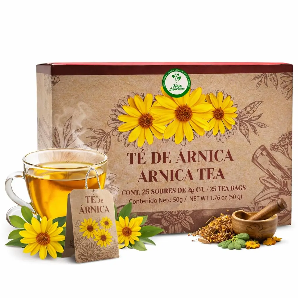 Arnica Herbal Tea – 25 Tea Bags – Aromatic Herbal Infusion – 100% Natural, Vegan, Non-GMO – Caffeine-Free – Hecho en México – By High Supreme