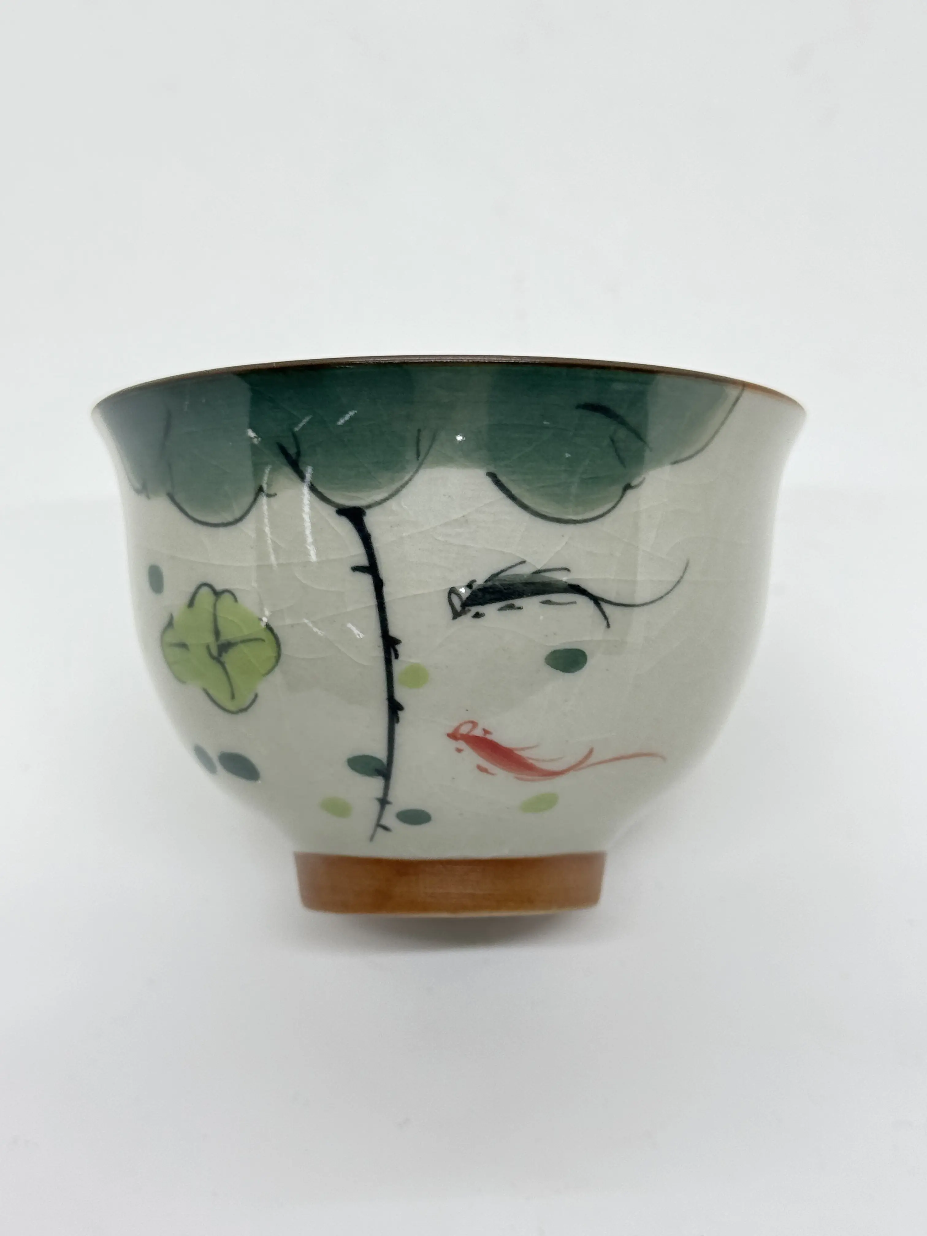 Handmade Thick Porcelain Retro Jianzhan Cup - B.Blue Pool Fish Gaoyao Porcelain Hand Painted "Fish Waterplay" Crackle Glaze Cultural Collectible Single Drinking Tea Cup, Ceramic
