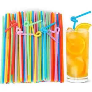 [100 Pcs] Bendy Colorful Disposable Plastic Straws - 10.25" Long 0.23" Diameter Flexible Drinking Straws
