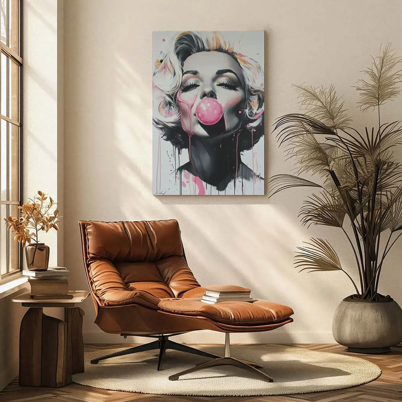 Marilyn Monroe Pink Bubble Gum Canvas Wall Art Pop Art Graffiti Portrait Poster Modern Trendy Bedroom Living Room Wall Decor Gift For Art Lovers