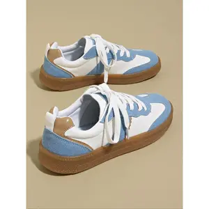 Women's Casual Sneakers, Blue Patchwork Design, Breathable Comfort Shoes, Versatile Style for Daily Wear & Sports Activities