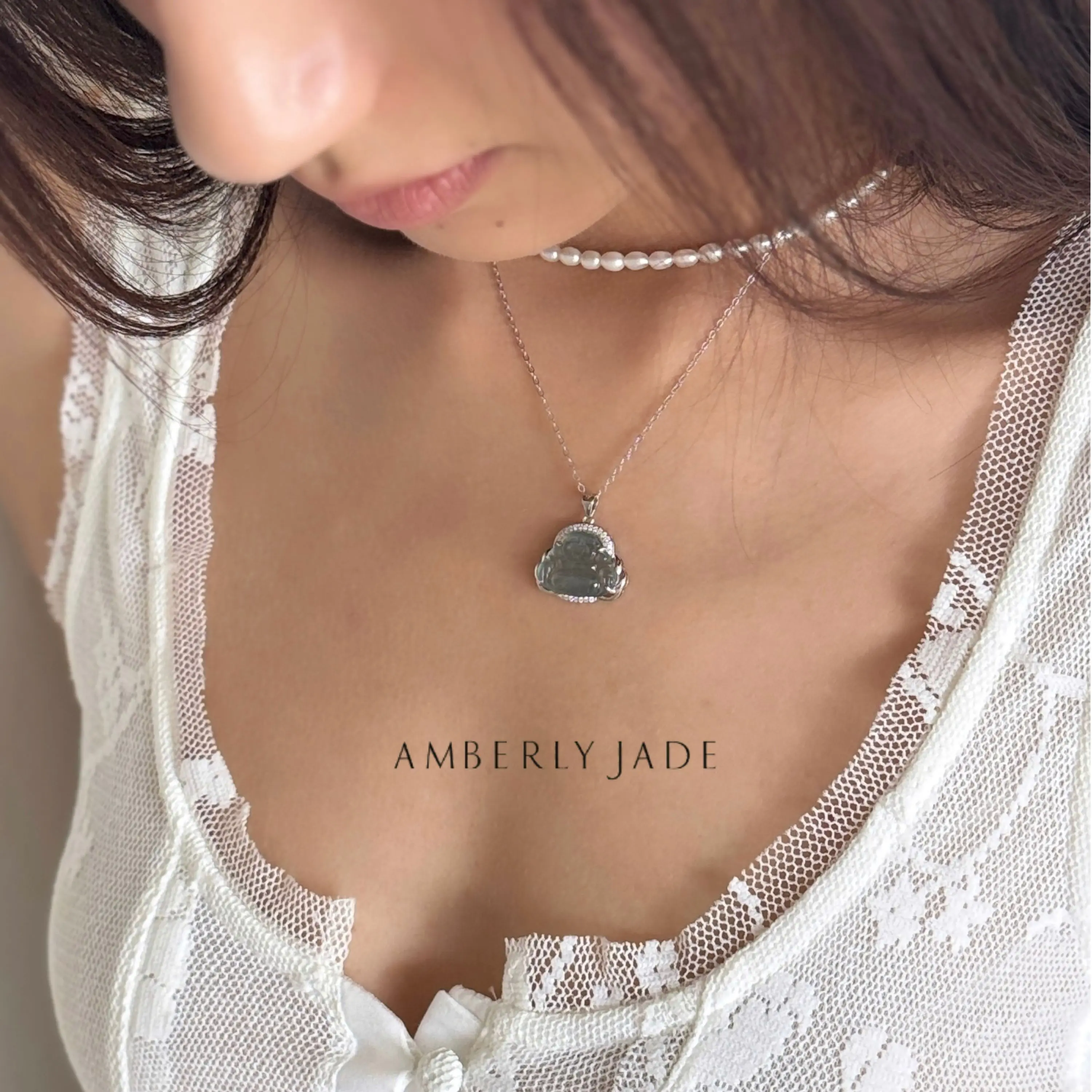 Harmony Laughing Buddha Pendant - Timeless Protection & Prosperity with Natural Jade, Zircon & 925 Sterling Silver, 45cm Necklace Length
