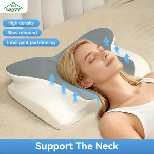 WKEFF Ergonomic butterfly-shaped memory foam pillow with slow rebound support. Perfect for back, side and supine sleepers. Hotel-quality bedding pillow with comfortable and soft fabric cover, machine washable pillowcase