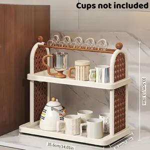 Vintage Design Desktop Organizer Rack, Multi-Layer Cup Holder with Detachable Stand, Suitable for Office Desks And Kitchen Countertops, Three-Tier Cup And Teapot Rack with Non-Slip Feet, Ideal for Restaurants And Cafes, Utility Racks