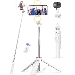 Selfie Stick Tripod with 2 Light, 3 Light Modes & 6 Brightness Levels Extendable Phone Tripod with Detachable Remote & Phone Holder, Portable Camera Tripod Compatible with iphone16 15 14 13/Android