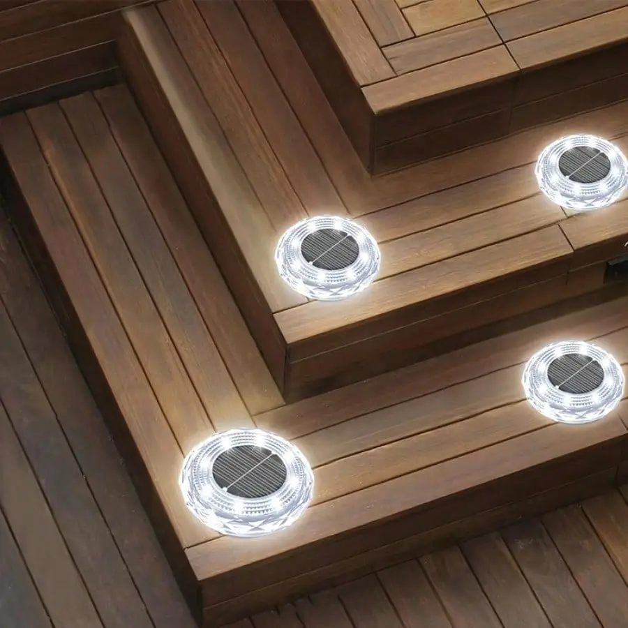 4/8 Solar Floor Lamp Waterproof IP55 Outdoor LED Disc Light, ABS Diamond Lampshade, Very Unique And Beautiful, Waterproof Solar Courtyard Light, Upgraded Outdoor Garden Waterproof Bright Floor Light, Suitable For Landscape Lights On Paths, Courtyards