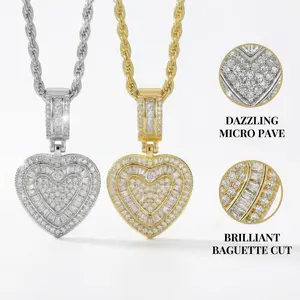 XIANYA Hip Hop Cubic Diamond Heart Pendant Necklace Set Hypoallergenic Non-Tarnish Stainless Steel Durable Jewelry for Women Valentine's Day Gift