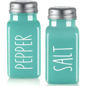 Turquoise Salt and Pepper Shakers Set - Teal Farmhouse Kitchen Decor and Accessories - Cute Glass Salt Shaker for Kitchen and Table, RV, Camp,BBQ