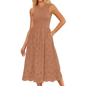 GRACE KARIN Women's Summer Sleeveless Tank Dress A-Line Midi Flowy Swing Casual with Pockets Holiday