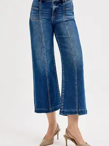 MID RISE CROP WIDE WITH FRONT PATCH POCKET JEANS