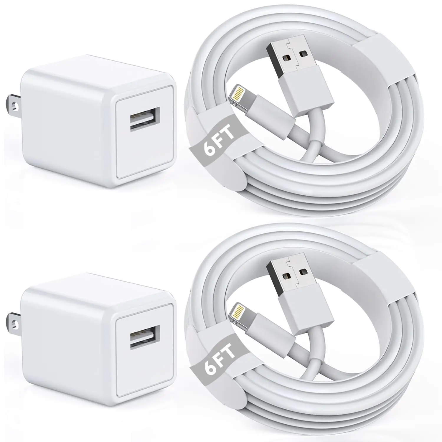 For iPhone Charger [ MFi Certified] Charger Cord 2Pcak 6FT Lightning Cable Fast Charging with Wall Charger Block Travel Plug Brick Adapter for iPhone 14/13/12/11/XS/XR/SE/7/8/8 Plus/AirPods