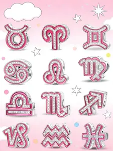 Enamel Zodiac Charms Plated 925 Sterling Silver, Fits Pandora Bracelet, DIY Beads Jewelry Gift, Perfect Accessory for Personalized Style