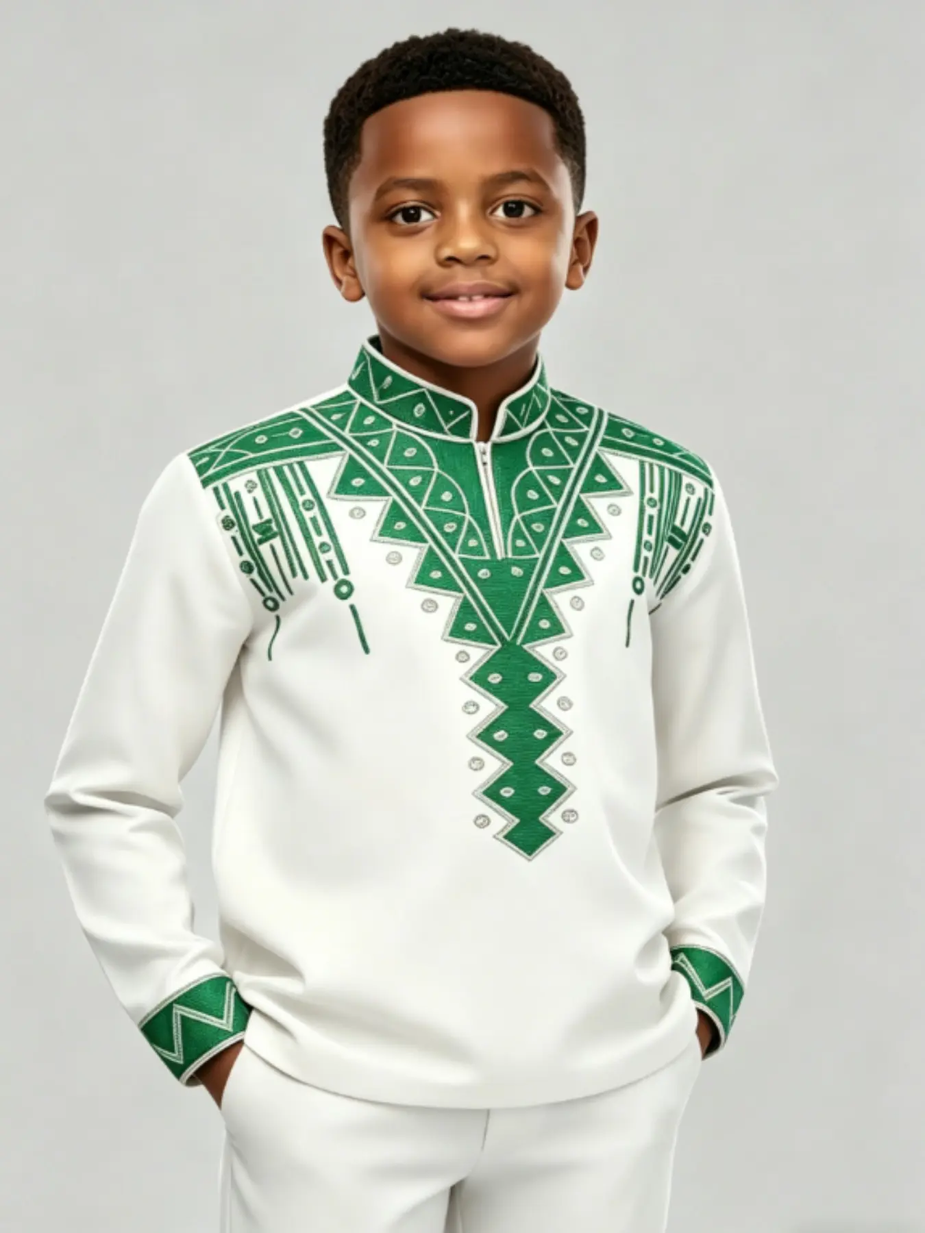 Boys' Traditional African Stand Collar Two Piece Set Outfits, Embroidered Ethnic Style All Seasons Wear, Kids Clothing, Nigerian Boys' Clothing, Embroidery Ensemble