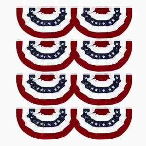 8-Piece Patriotic American Pleated Fan Flag Set, Patriotic Bunting, Bunting Flags Outdoor, July 4th Memorial Day Independence Day Decorations, Indoor Outdoor Use, Canvas Head Brass Eyelets