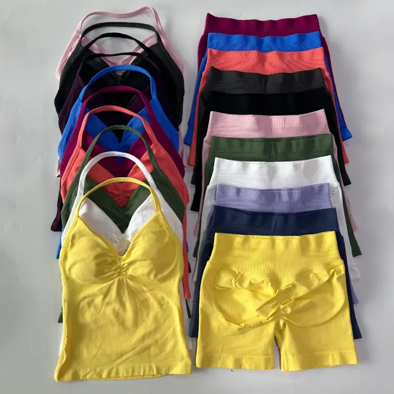 Free Shipping-(High-end original single with original label)sport braspacks 2Pcs Impact Gym Set Women Backless Tank Tops High Waist Scrunch Seamless Shorts Gym Suit Fitness Clothes Activewear Workout Sets Athletic Stretchy Material workout sets women