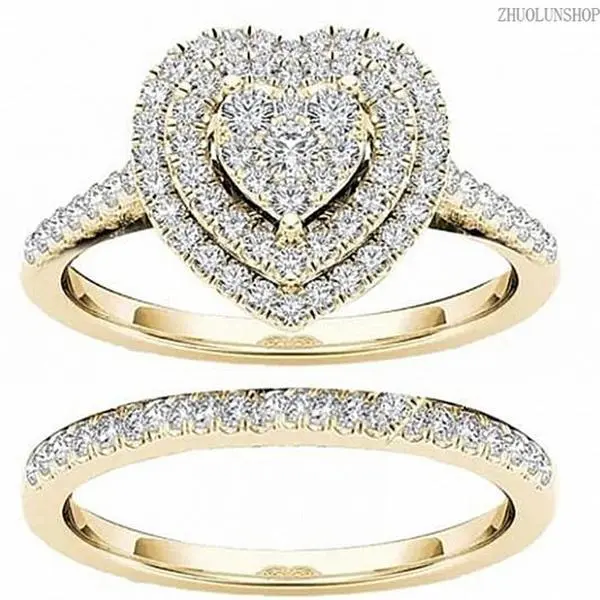 Women's Zinc Alloy Heart-Shaped Rhinestone Ring Set, Elegant Sparkly Costume Jewelry, Romantic Gift Ladies Ring for Engagement & Holiday Occasions