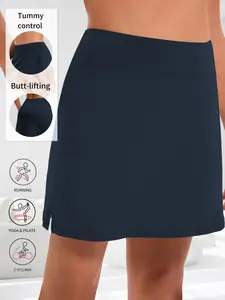 Women's High-Waisted Side Slit Tennis Skirt Pants, Spring Summer New Sporty Style, Inner Lining, Elegant Casual Wear, Tennis Skorts, Sports Skorts