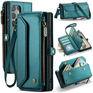 Crossbody Case for Samsung Galaxy S24 S23 Ultra S22 S21 S20 Leather Wallet Card Holder with Detachable Lanyard & RFID Blocking for Men & Women