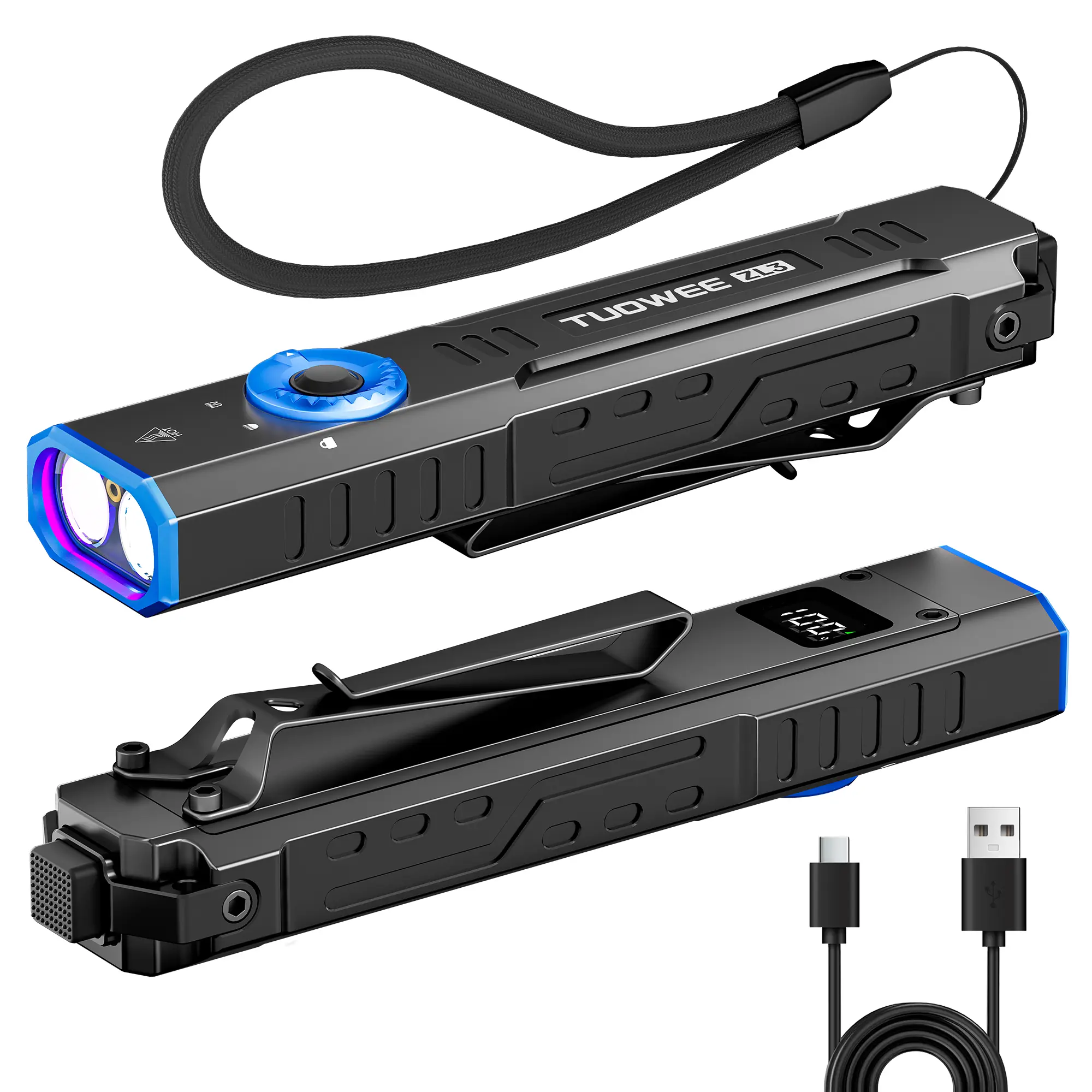 TUOWEE ZL3 Rechargeable EDC Flashlight 1000 Lumens,Flat Tactical Flashlights with Green Light and U V,Dual-Switches Small Flash Light with Digital Display,Waterproof Light for Home,Outdoor,and Emergency Use,outdoor fun,tiktok shop spring glow up summerwin