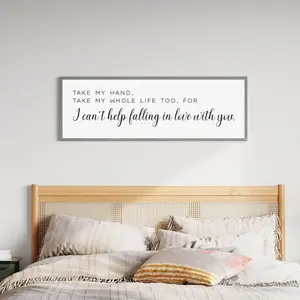 Bedroom Wall Decor, Above Bed Decor, Master Bedroom Wall Art, Can't Help Falling in Love Sign, Anniversary Gift Poster No Frame