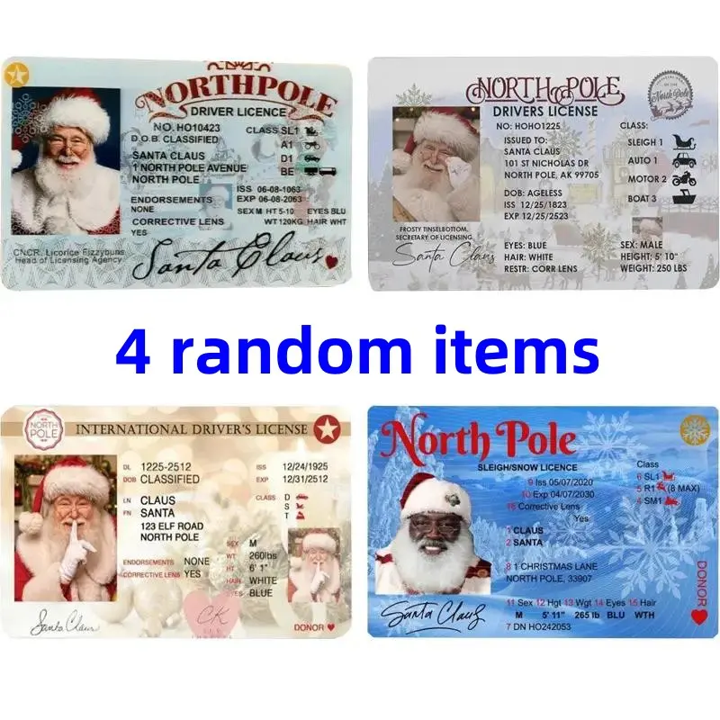 Santa Claus Virtual Driver License Set, Christmas Game Props, Snowmobile Driving Licenses, Holiday Decorations, Christmas Ornaments, Gift for Kids